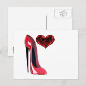 Carte Postale Chaussure Red Stiletto et coeur 3D (Devant / Derrière)
