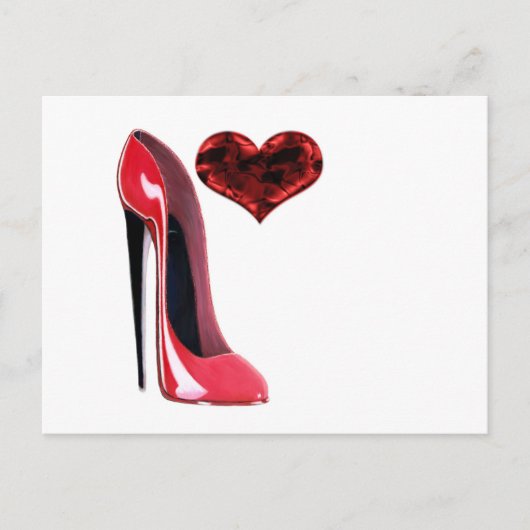 Carte Postale Chaussure Red Stiletto et coeur 3D (Devant)
