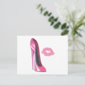 Carte Postale Chaussure Stiletto rose et lèvres roses (Debout devant)