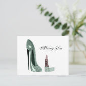 Carte Postale Chaussure Stiletto Vert et Art Lipstick (Debout devant)