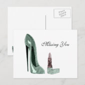 Carte Postale Chaussure Stiletto Vert et Art Lipstick (Devant / Derrière)