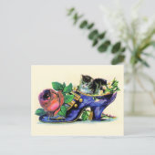Carte Postale Chaussure victorienne avec chaton et Rose (Debout devant)