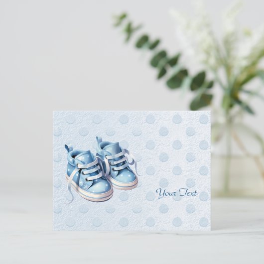 Carte postale Chaussures Bébé Bleu (Debout devant)