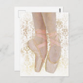 Carte Postale Chaussures de talon de ballet - Or rose Blanc (Devant / Derrière)