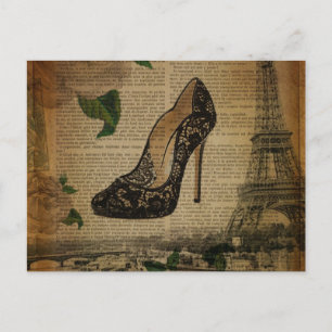 Carte Postale Chaussures girly vintage tour eiffel Paris