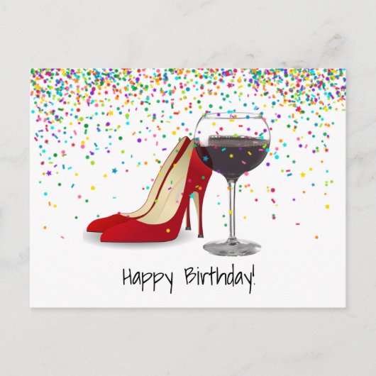 Carte Postale Chaussures Rouges Et Vin Rouge (Devant)