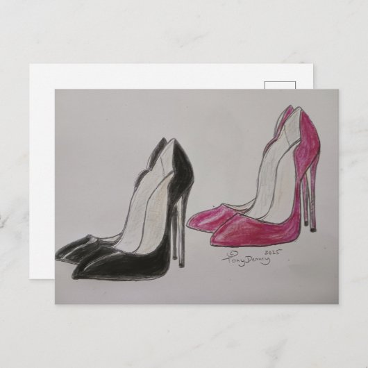 Carte Postale chaussures super rouge et noir à talon élevé (Devant / Derrière)