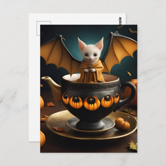 Carte Postale Chauve-souris adorable dans une tasse à thé (Devant / Derrière)