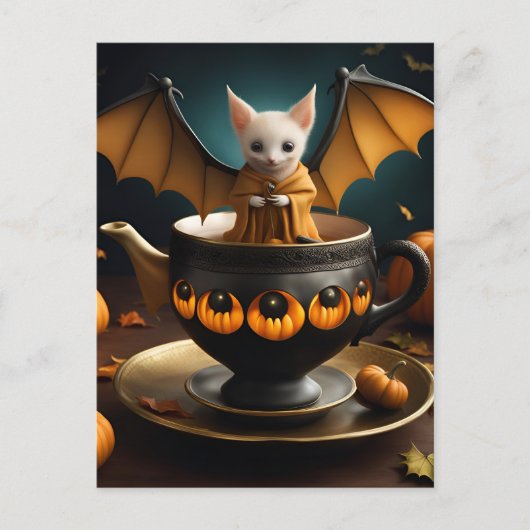 Carte Postale Chauve-souris adorable dans une tasse à thé (Devant)