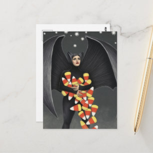 Carte Postale Chauve-souris avec bonbons d'Halloween