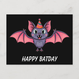 Carte Postale chauve-souris coupée portant un chapeau d'annivers