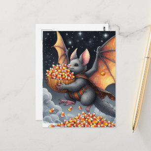 Carte Postale Chauve-souris d'Halloween Écureuil Volant Hybride 
