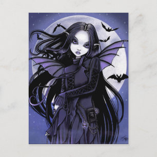 Carte Postale Chauve-souris gothique Vampire Pleine lune Fée vio