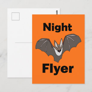 Carte Postale Chauve-souris mignonne et effrayante volante noctu