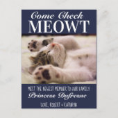 Carte Postale "Check Meowt" Nouveau Chat Faire-part bleu (Devant)