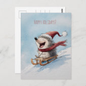 Carte Postale Cheerful hedgehog rides sled down, Christmas  (Devant / Derrière)