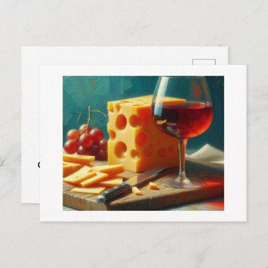 Carte Postale Cheese, Wine and Grapes, (Devant / Derrière)