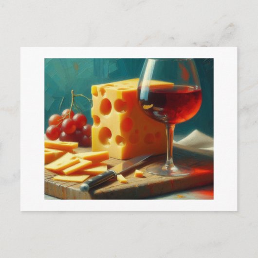 Carte Postale Cheese, Wine and Grapes, (Devant)
