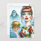 Carte Postale Cheeseburger en Forêt avec Sasquatch (Devant / Derrière)