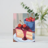 Carte Postale Cheesecake cerise | Boulangerie peinture alimentai (Debout devant)