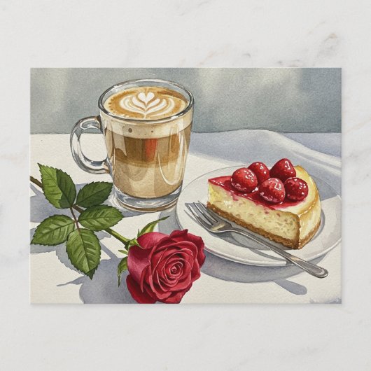 Carte postale Cheesecake Latte au café Rose rouge (Devant)