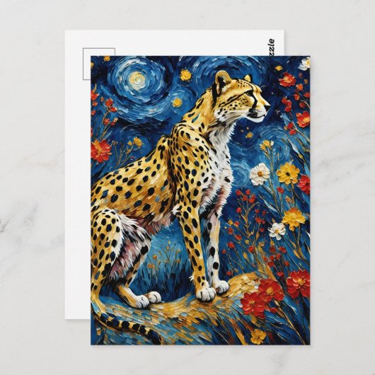 Carte Postale Cheetah aux fleurs (Devant / Derrière)