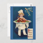 Carte Postale Chef avec Turquie sur Platter et Wishbone (Devant / Derrière)