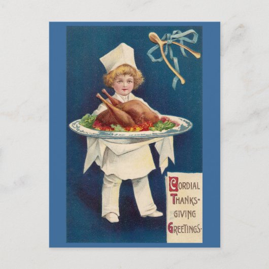 Carte Postale Chef avec Turquie sur Platter et Wishbone (Devant)