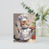 Carte Postale Chef Calico Kitten avec Cuisson Cuite à la fourche (Debout devant)