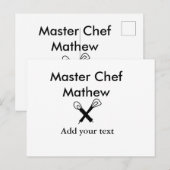 Carte Postale Chef cuisinier cuisinier cuisinier ajouter nom de (Devant / Derrière)