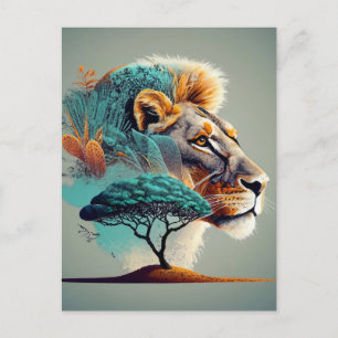 Carte Postale Chef de lion Safari Africain