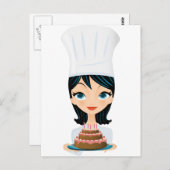Carte Postale Chef femme gâteau d'anniversaire (Devant / Derrière)