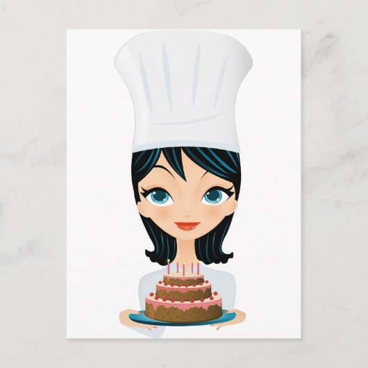 Carte Postale Chef femme gâteau d'anniversaire (Devant)