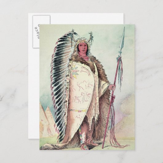 Carte Postale Chef sioux, "Le Rocher Noir" (Devant / Derrière)