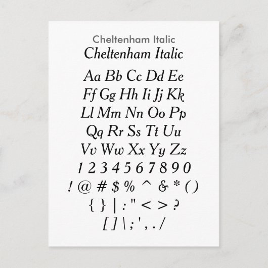Carte Postale Cheltenham Italic - Zazzle Fiche d'échantillon (Devant)