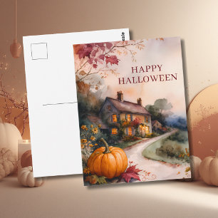 Carte Postale Chemin de citrouille cosy Halloween