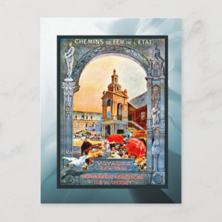Carte Postale Chemin de fer vers la Bretagne, la Normandie et Je