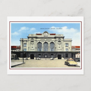 Carte Postale Chemin de fer vintage, gare de Denver Union, taxis