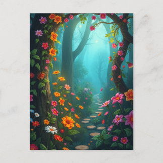 Carte Postale Chemin de Forêt Magique avec Fleurs sauvages Whims