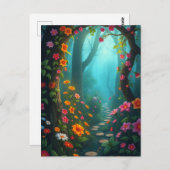 Carte Postale Chemin de Forêt Magique avec Fleurs sauvages Whims (Devant / Derrière)