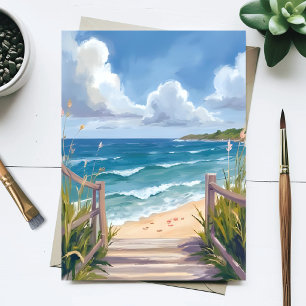 Carte Postale Chemin de Plage Aquarelle Dunes Côtières Peinture