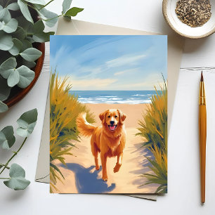 Carte Postale Chemin de plage Golden Retriever   Chien de l'océa