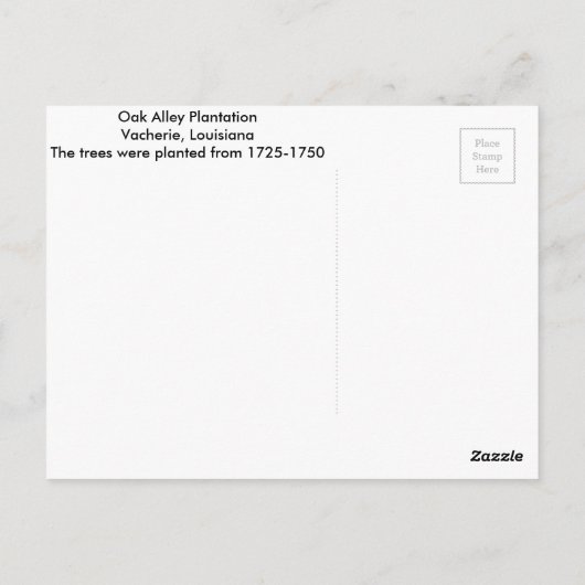 Carte Postale Chemin Oak Alley Plantation (Dos)