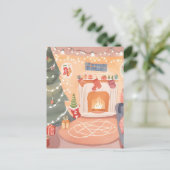 Carte Postale Cheminée de Noël à l'aquarelle (Debout devant)