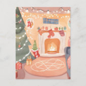 Carte Postale Cheminée de Noël à l'aquarelle (Devant)