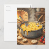Carte Postale Cheminée Fondue de Fromage Cosy (Devant / Derrière)