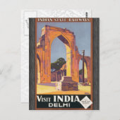 Carte Postale Chemins de fer de l'État indien Visite Inde Delhi, (Devant / Derrière)