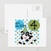 Carte Postale Chemises et cadeaux Blue Cow 4th Birthday (Devant / Derrière)