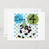 Carte Postale Chemises et cadeaux Blue Cow 4th Birthday (Devant / Derrière)