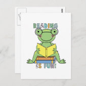 Carte Postale Chemises et Cadeaux Frog Reading is Fun (Devant / Derrière)
